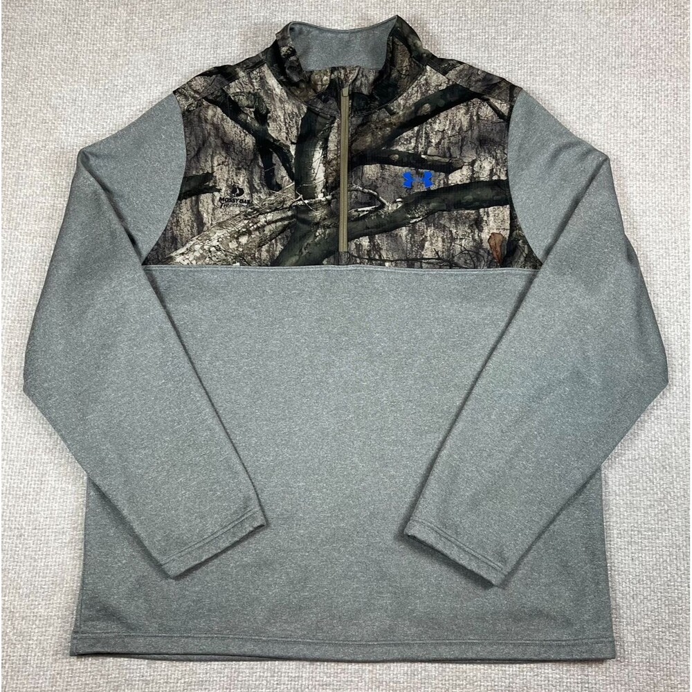 Under Armour 1/4 Zip Sweatshirt Men's 2XL Gray Camo Fleece Pullover Logo Hunting
